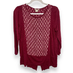 Lucky Brand  Burgundy Boho Floral Hi-Lo Stretch Hi-Lo 3/4 Sleeve Shirt Medium